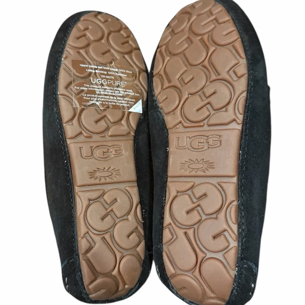New UGG Ansley Black Suede Shearling‎ Moccasin Slippers Women’s 5 w/ Box